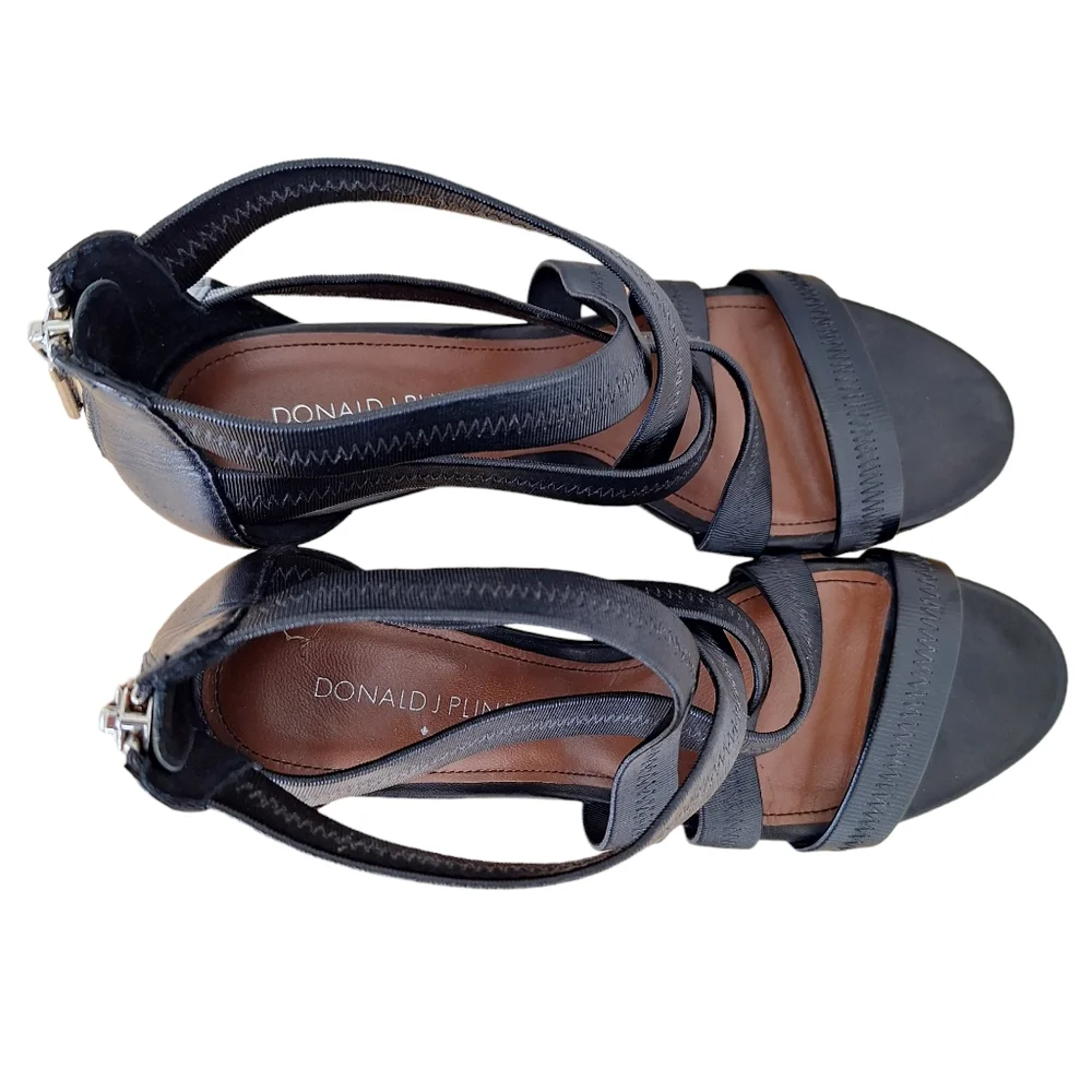 Donald J. Pilner Jemi Black Wedge Heel Criss Cross Sandals Pumps Heels sz 7.5M
